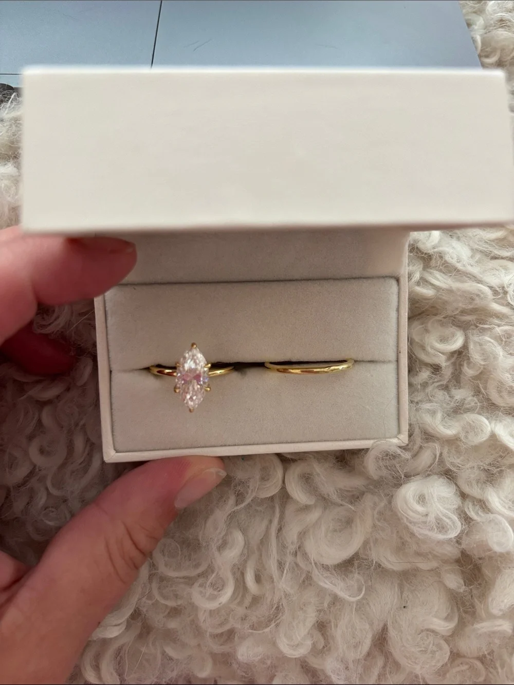 Gold Marquise Pink Stone Ring Set - Women Jewelry